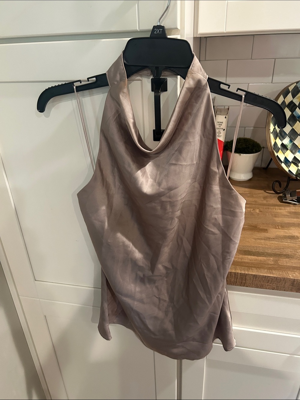 TCEC Taupe Satin Halter Cowl Neck Camisole